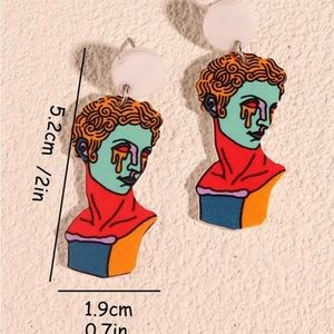 🖼️ Colourful Modern Art Spoof Dangler Earrings Crying Statue 🖼️